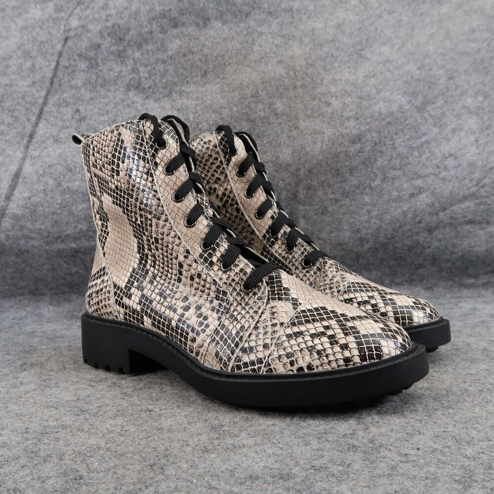Linea Paolo Shoes Womens 5.5 Boots Fashion Combat Snake Trinity Leather Lug Sole